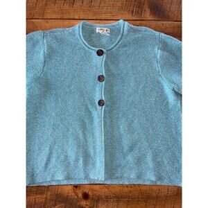 Womens Orvis Blue Cotton Blend Cardigan Sweater‎ Wooden Buttons 60s Style XL